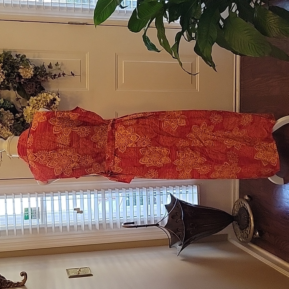 Sag Harbor red yellow orange sleeveless wrap maxi dress tie waist Vneck…14 EUC - Picture 3 of 6